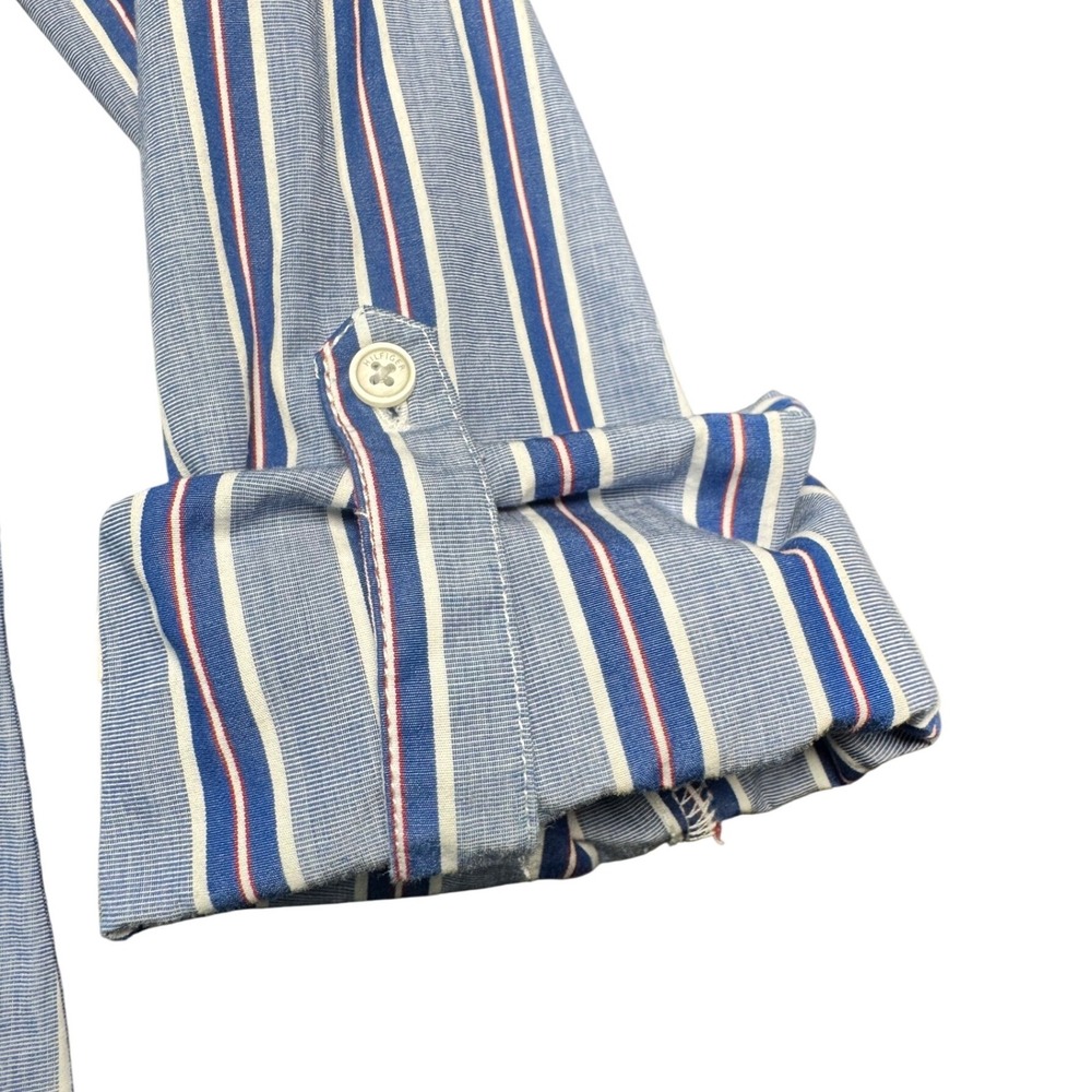 Tommy Hilfiger Women's Medium Blue Striped Button Front Cotton Shirt Roll Sleeve - Picture 5 of 6